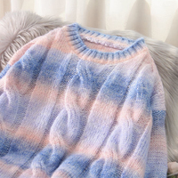 Pastel Rainbow Tie Dye Stripe Loose Oversize Knit Long Sleeve Sweatshirt Sweater Pullover Jumper E-Girl Kawaii Korean Japanese Harajuku Streetwear - Thumbnail 7