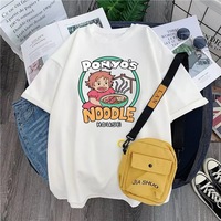 Vintage Anime Ramen Noodle Cartoon Print Loose White Short Sleeve Short T-shirt Top Causal Summer E-Girl Kawaii Korean Japanese Harajuku Streetwear - Thumbnail 3