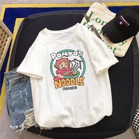 Vintage Anime Ramen Noodle Cartoon Print Loose White Short Sleeve Short T-shirt Top Causal Summer E-Girl Kawaii Korean Japanese Harajuku Streetwear - Thumbnail 4