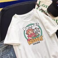 Vintage Anime Ramen Noodle Cartoon Print Loose White Short Sleeve Short T-shirt Top Causal Summer E-Girl Kawaii Korean Japanese Harajuku Streetwear - Thumbnail 5