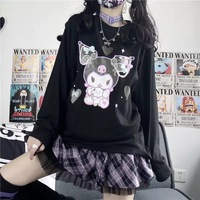 Cute Black Japanese Anime Cartoon Print Loose Oversize Long Sleeve T-shirt  - Thumbnail 1