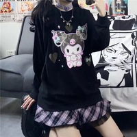Cute Black Japanese Anime Cartoon Print Loose Oversize Long Sleeve T-shirt  - Thumbnail 2