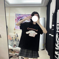 Cute Anime Cartoon Print Loose Oversize Short Sleeve Short T-shirt Top Causal Summer E-Girl Kawaii Korean Japanese Harajuku Streetwear - Thumbnail 9