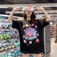Pastel Pink Japanese Anime Graphic Cartoon Print Loose Short Sleeve T-shirt  - Thumbnail 4