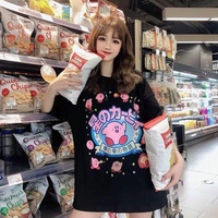 Pastel Pink Japanese Anime Graphic Cartoon Print Loose Short Sleeve T-shirt  - Thumbnail 5