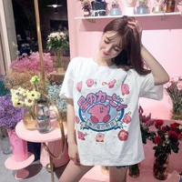Pastel Pink Japanese Anime Graphic Cartoon Print Loose Short Sleeve T-shirt  - Thumbnail 7