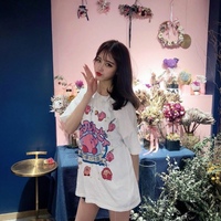 Pastel Pink Japanese Anime Graphic Cartoon Print Loose Short Sleeve T-shirt  - Thumbnail 8