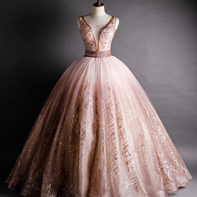 A line tulle sequins long ball gown dress formal dress - Thumbnail 3