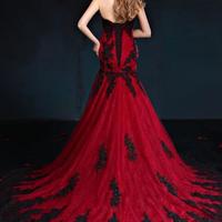 Black And Red Gothic Mermaid Wedding Dresses Sweetheart Lace Appliques Tulle Corset Back Vintage Colorful Wedding Gowns 1950s,828 - Thumbnail 2