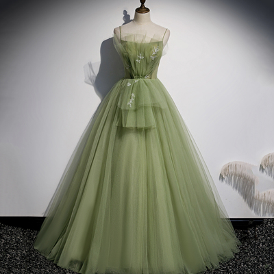 Green tulle long a line prom dress  - Thumbnail 3