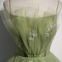 Green tulle long A line prom dress  - Thumbnail 1