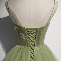 Green tulle long A line prom dress  - Thumbnail 2