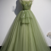 Green tulle long A line prom dress  - Thumbnail 5