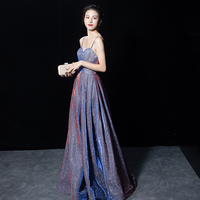 Shiny satin long A line prom dress simple evening dress - Thumbnail 2