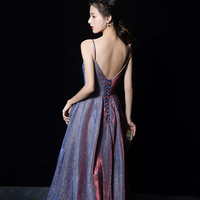 Shiny satin long A line prom dress simple evening dress - Thumbnail 5