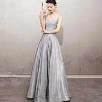 Shiny satin long A line prom dress simple evening dress - Thumbnail 7