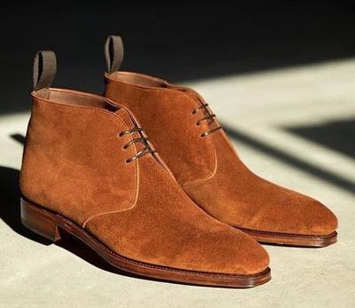 Brown Suede Leather Chukka Boots for Men, Stylish Brown Leather Lace Up Casual Dress Shoes, Men's Shoes