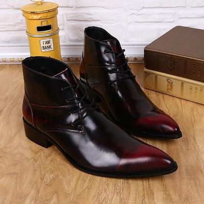 Luxury mens black and red leather dress shoes fashion designer leisure high top leather shoes, mens boots, ankle boots - Thumbnail 1