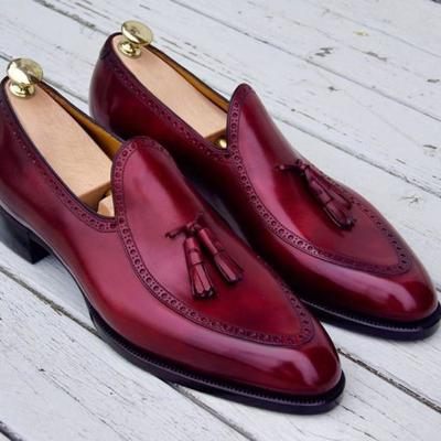 Mens shoes, burgundy red leather loafers and moccasin for men, tassels men, shoes men, slip on shoes, men loafer, red tassel loafers slip on