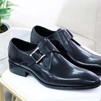 Luxury Black Leather Buckle Strap Designer Shoes for Men, Handmade Leather Monk Strap Boots, Dress Shoes, Mens Shoes, Luxury Fashion Shoes - Thumbnail 1