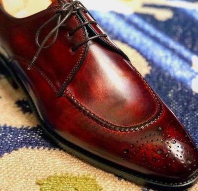 New Handmade Burgundy Shoes, Leather Brogue Lace Up Shoes,Men's Formal Wear Shoes