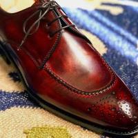New Handmade Burgundy Shoes, Leather Brogue Lace Up Shoes,Men's Formal Wear Shoes - Thumbnail 1