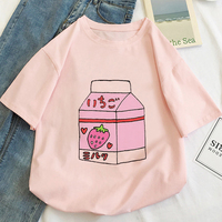 Cute Pink Peach Milk Carton Box Graphic Cartoon Print Loose Short Sleeve Short T-shirt Top Casual E-Girl Kawaii Korean Japanese Harajuku Streetwear - Thumbnail 2