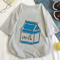 Cute Aesthetic Milk Carton Box Graphic Cartoon Print Loose Short Sleeve Short T-shirt Top Casual E-Girl Kawaii Korean Japanese Harajuku Streetwear - Thumbnail 1