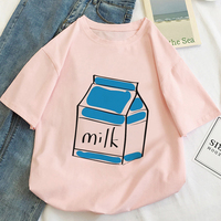 Cute Aesthetic Milk Carton Box Graphic Cartoon Print Loose Short Sleeve Short T-shirt Top Casual E-Girl Kawaii Korean Japanese Harajuku Streetwear - Thumbnail 2