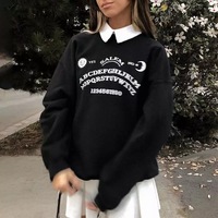 Black Ouija Board Magic Witch Oversized Sweatshirt Sweater Long Sleeve Pullover Jumper Goth Casual E-Girl Kawaii Korean Japanese Harajuku Streetwear - Thumbnail 2