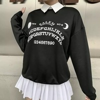 Black Ouija Board Magic Witch Oversized Sweatshirt Sweater Long Sleeve Pullover Jumper Goth Casual E-Girl Kawaii Korean Japanese Harajuku Streetwear - Thumbnail 4