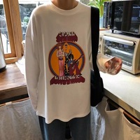 Cute White Music Band Cartoon Print Oversize Loose Long Sleeve Shirt Top T-shirt O Neck Casual E-Girl Kawaii Korean Japanese Harajuku Streetwear - Thumbnail 5