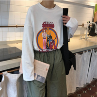 Cute White Music Band Cartoon Print Oversize Loose Long Sleeve Shirt Top T-shirt O Neck Casual E-Girl Kawaii Korean Japanese Harajuku Streetwear - Thumbnail 7