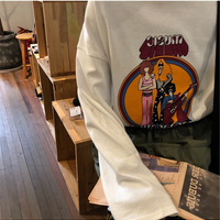 Cute White Music Band Cartoon Print Oversize Loose Long Sleeve Shirt Top T-shirt O Neck Casual E-Girl Kawaii Korean Japanese Harajuku Streetwear - Thumbnail 8