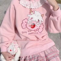 Pink Pastel Lamb Embroidery Lace Sweatshirt Sweater Long Sleeve Shirt Pullover Jumper E-Girl Kawaii Korean Japanese Harajuku Streetwear - Thumbnail 3