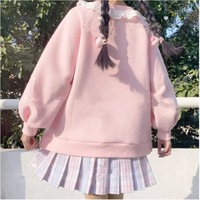 Pink Pastel Lamb Embroidery Lace Sweatshirt Sweater Long Sleeve Shirt Pullover Jumper E-Girl Kawaii Korean Japanese Harajuku Streetwear - Thumbnail 2