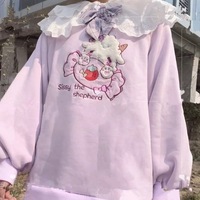 Pink Pastel Lamb Embroidery Lace Sweatshirt Sweater Long Sleeve Shirt Pullover Jumper E-Girl Kawaii Korean Japanese Harajuku Streetwear - Thumbnail 4