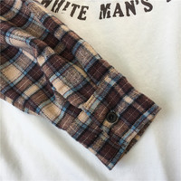 Black White Plaid Patchwork Print Loose Casual Sweatshirt Sweater Long Sleeve Shirt Pullover Jumper E-Girl Kawaii Korean Japanese Harajuku Streetwear - Thumbnail 9