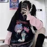 Goth Anime Girl Cartoon Print Loose Casual Sweatshirt Sweater Long Sleeve Shirt Pullover Jumper E-Girl Kawaii Korean Japanese Harajuku Streetwear - Thumbnail 2
