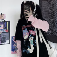 Goth Anime Girl Cartoon Print Loose Casual Sweatshirt Sweater Long Sleeve Shirt Pullover Jumper E-Girl Kawaii Korean Japanese Harajuku Streetwear - Thumbnail 6