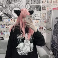 Pastel Pink Anime Girl Cartoon Loose Casual Hoodie Sweatshirt Sweater Long Sleeve Pullover Jumper E-Girl Kawaii Korean Japanese Harajuku Streetwear - Thumbnail 3