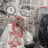 Pastel Pink Anime Girl Cartoon Loose Casual Hoodie Sweatshirt Sweater Long Sleeve Pullover Jumper E-Girl Kawaii Korean Japanese Harajuku Streetwear - Thumbnail 7