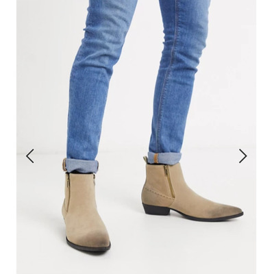 Men beige suede western ankle boots, chelsea boots for men, biker boots