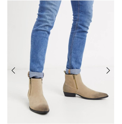 Men Beige Suede Western Ankle Boots, Chelsea Boots for Men, Biker Boots