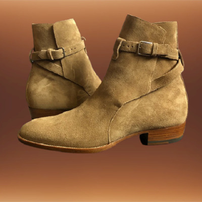 Handmade mens beige suede jodhpurs boot, men casual wear ankle boots