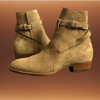 Handmade Mens Beige Suede Jodhpurs Boot, Men Casual Wear Ankle Boots - Thumbnail 4