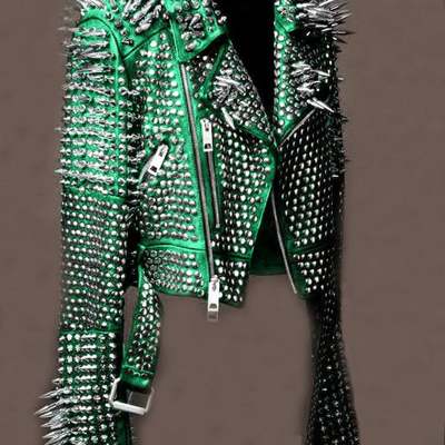 Women's premium quality spiked punk leather jacket rockers style