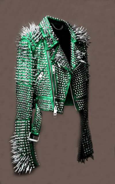 Women's Premium Quality Spiked Punk Leather Jacket Rockers Style