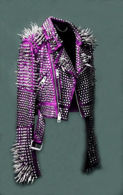 Women Purple Military Jacket. Purple Studded Leather Jacket, Women Spiked Steam Punk Jacket Gothic, Rockers Studded Jacket