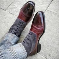 New Handmade Gray Suede & Burgundy Shaded Leather Ankle Boots for Men's - Thumbnail 1
